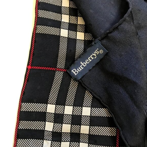 Burberry Silk Rectangle Scarf Navy Blue Red White Plaid Wrap Neck Kerchief - Picture 3 of 11
